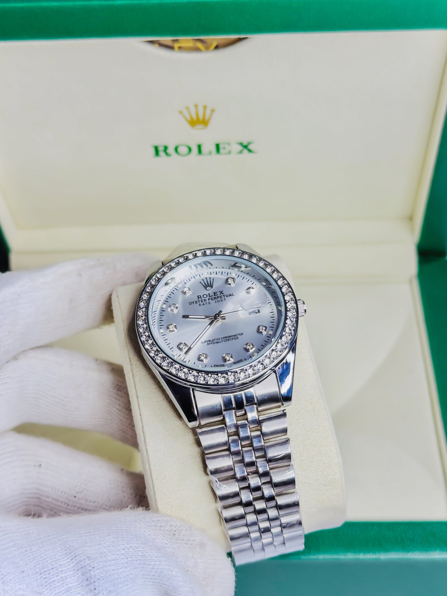 Date Just Silver - Diamond Bezel