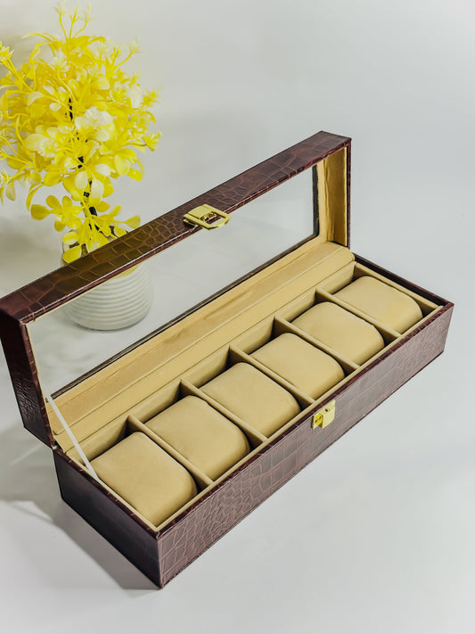 Premium 6-Slot Leather Watch Storage Box