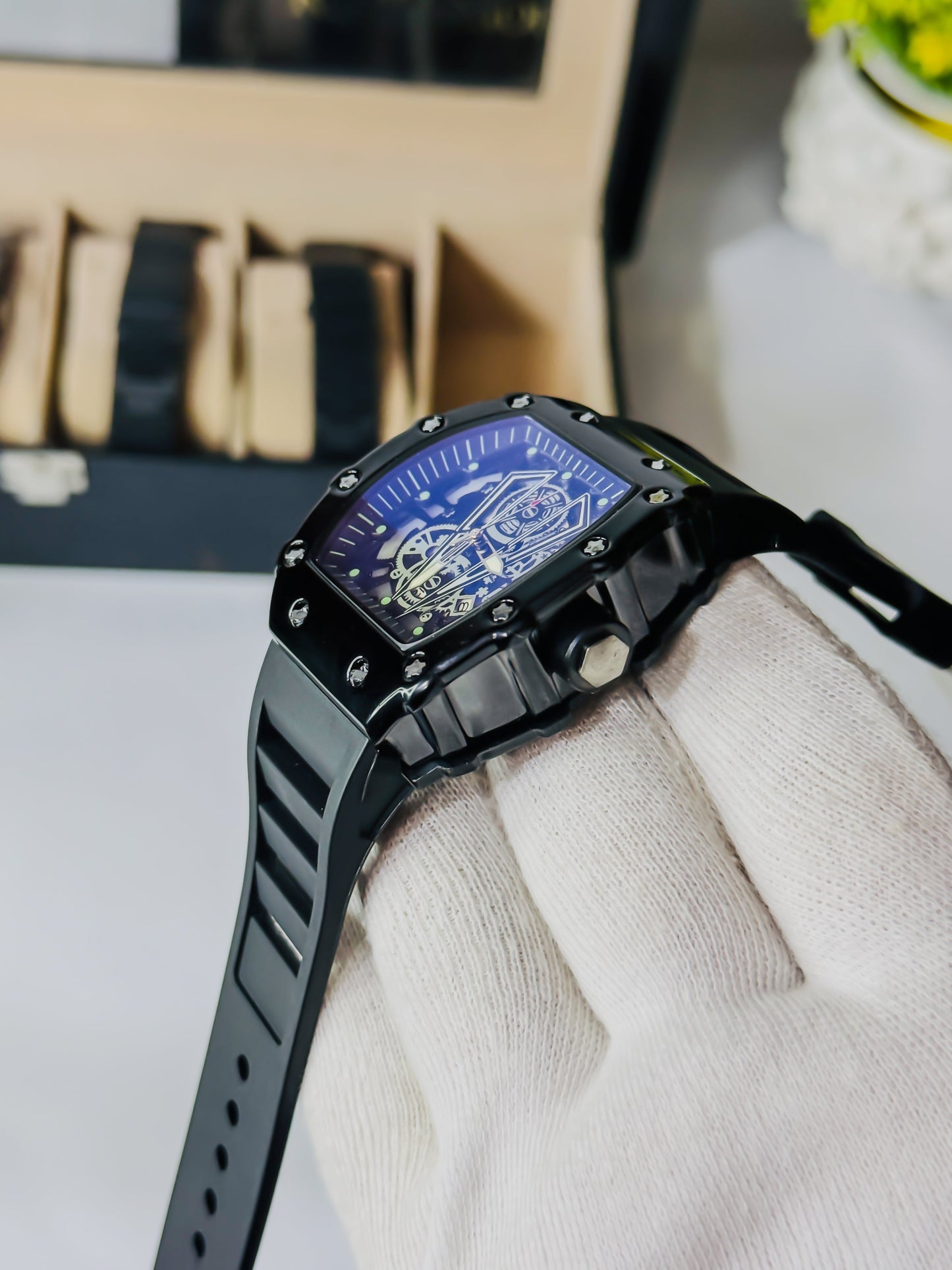 RM Premium Skeleton - Black Strap Watch