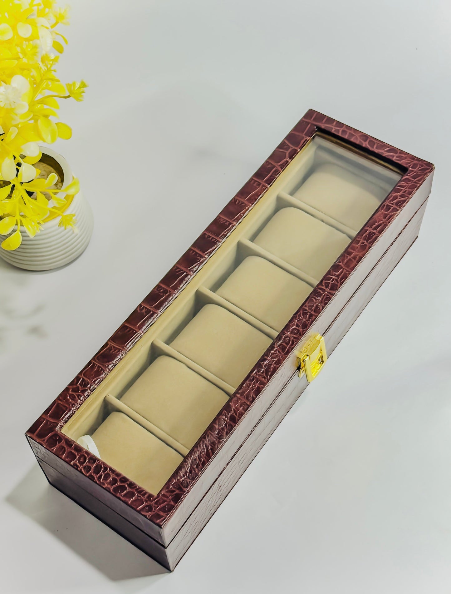Premium 6-Slot Leather Watch Storage Box