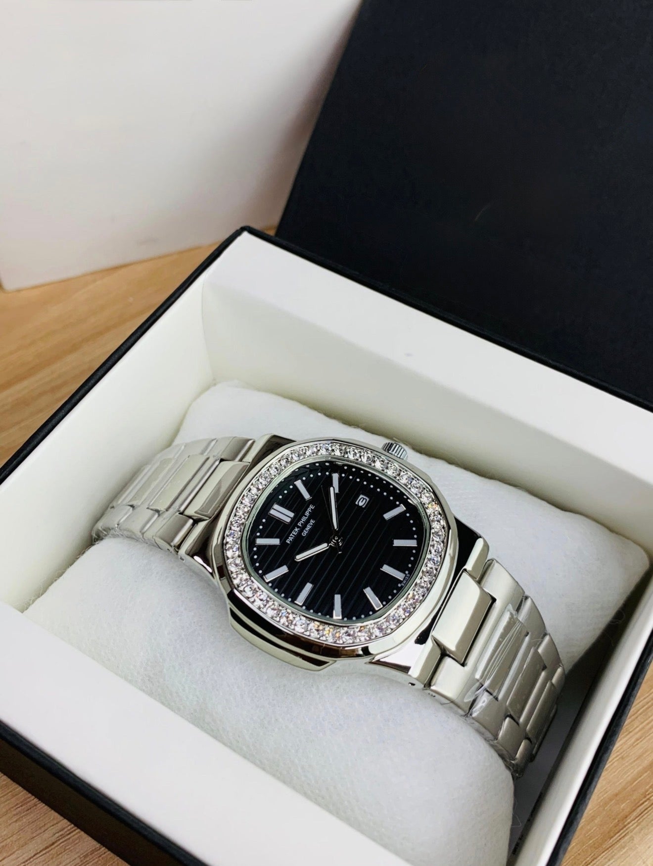PP Silver - Black Dial - Diamond Bezel