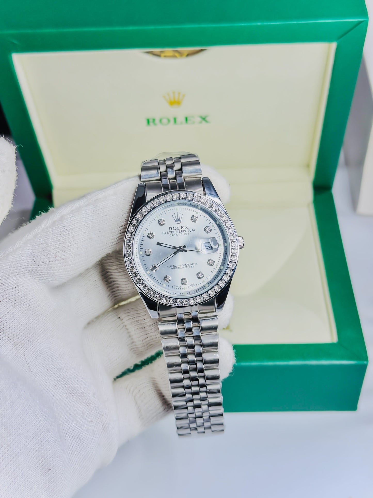 Date Just Silver - Diamond Bezel