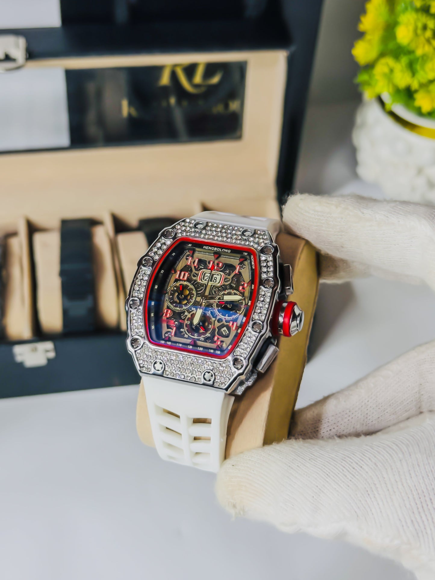 RM Diamond Bezel - Premium Chronograph - White Strap Edition