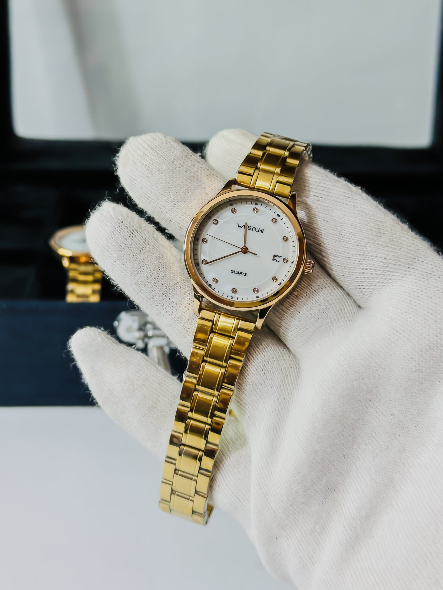 Westci-ll Elegant Gold Diamond Dial Watch- Women Edition