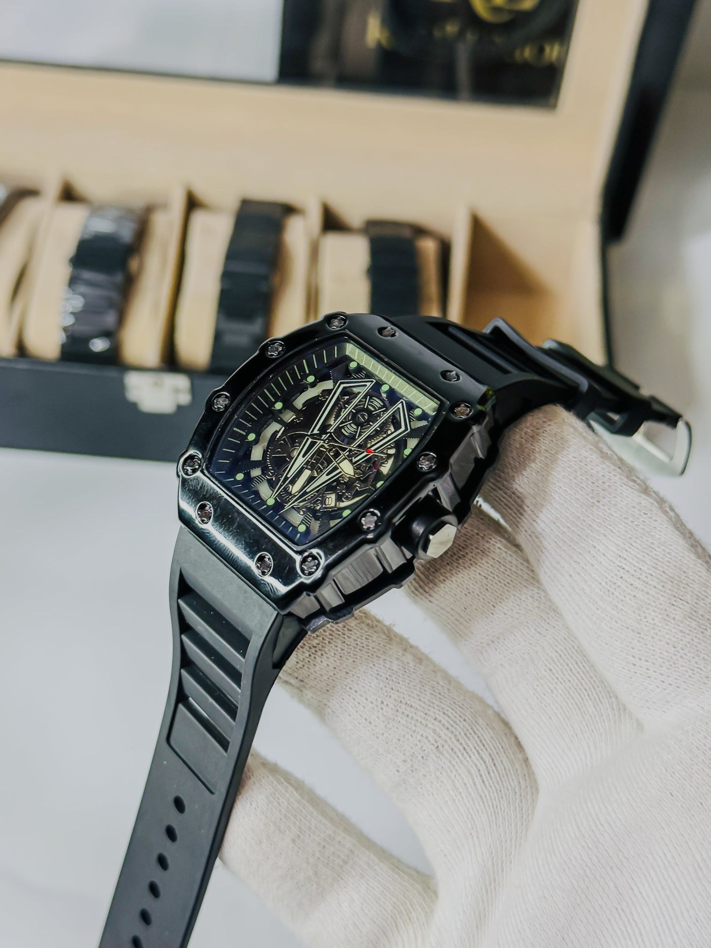 RM Premium Skeleton - Black Strap Watch