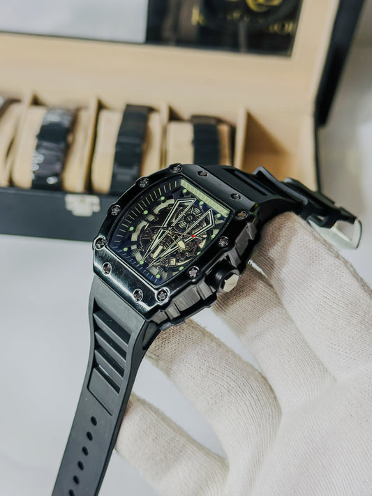 RM Premium Skeleton - Black Strap Watch