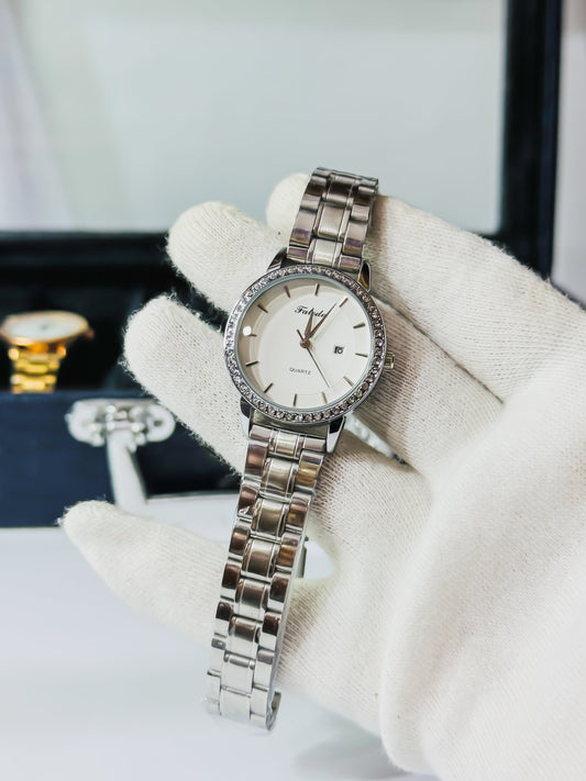 Faleda-l Silver Elegant Diamond Bezel Watch - Women Edition