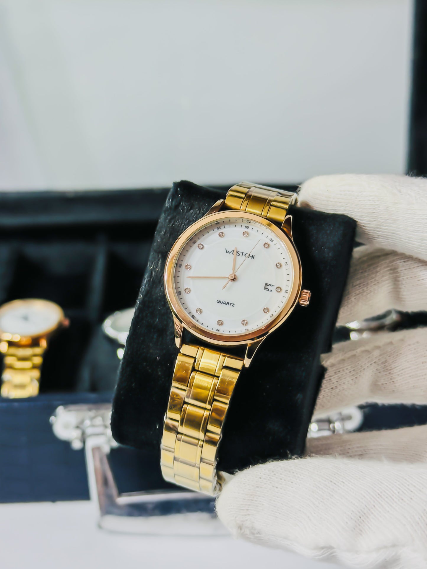 Westci-ll Elegant Gold Diamond Dial Watch- Women Edition