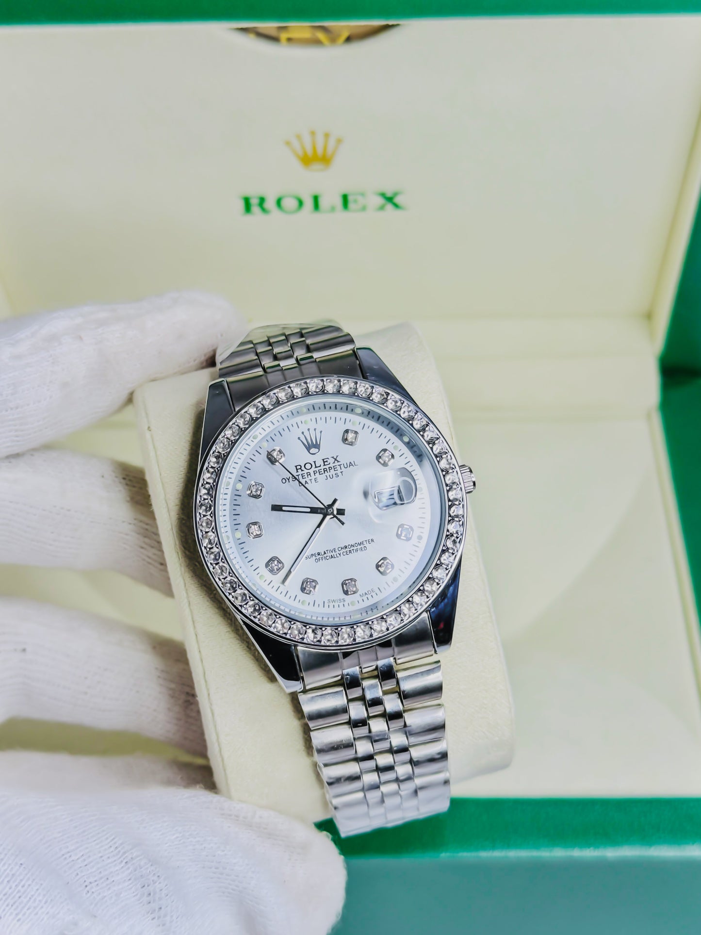 Date Just Silver - Diamond Bezel
